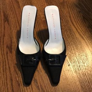 Black linen mules